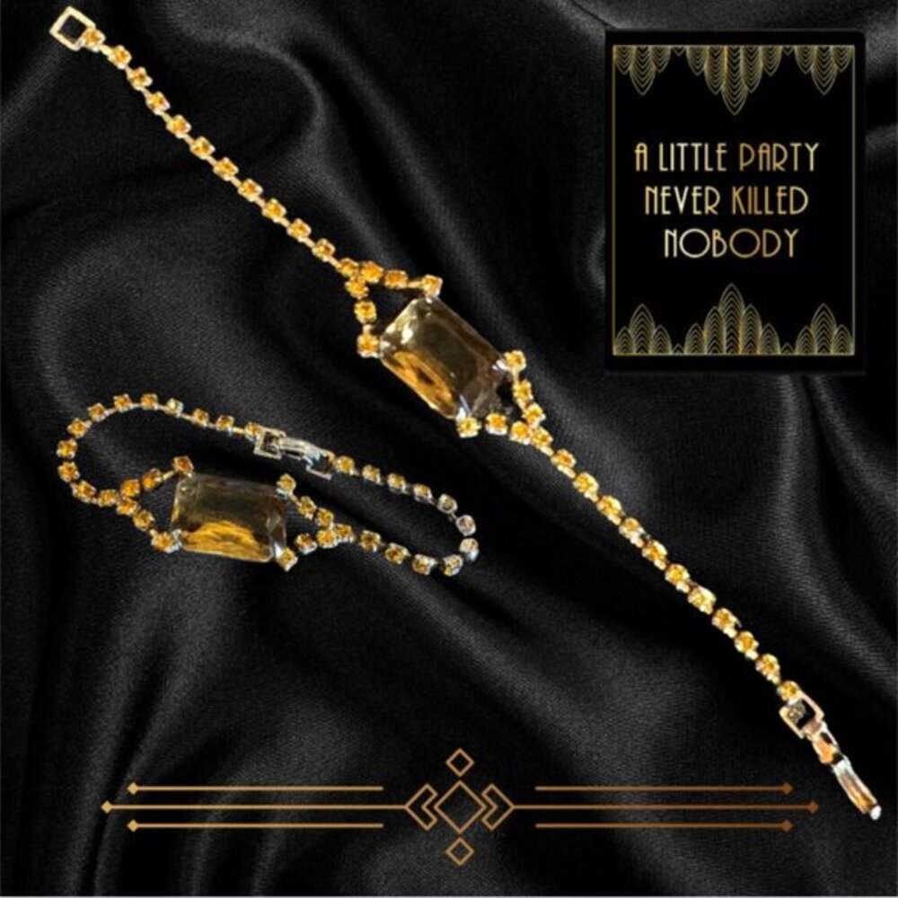 Art Deco Gold Rhinestone Bracelet Set | Gatsby Glam Jewelry | Vintage-Inspired